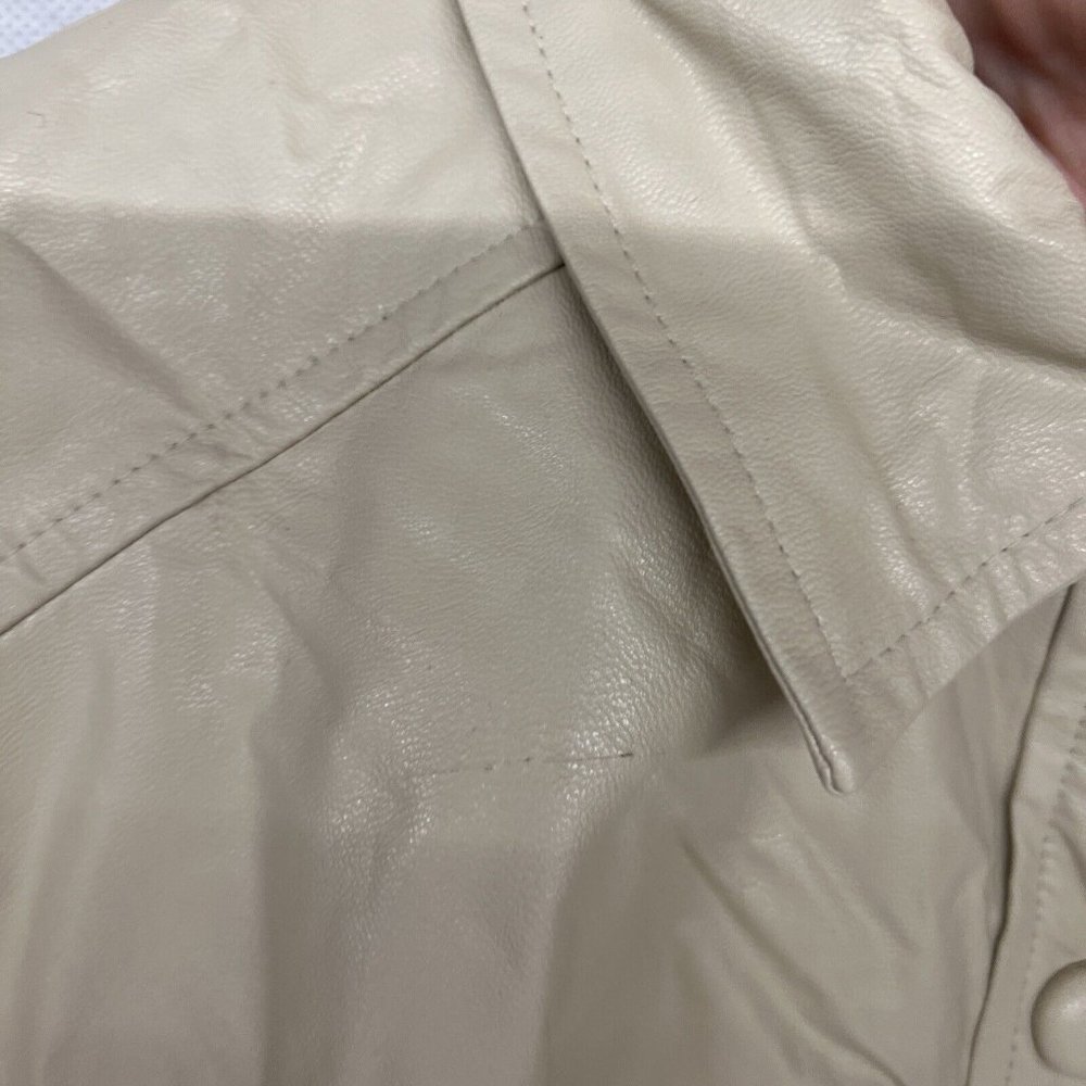 NEW Medium M The Frankie Shop Leandra Faux Leather Shirt In Beige Button Down - Picture 9 of 9